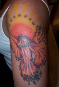 Shoulder Color Phoenix- ը և Sun Tattoo- ի նախշը
