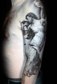 spalla donne grigio nero con motivo a tatuaggio Bilancia