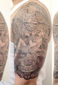 shoulder Department of stone carving style ancient statue tattoo pattern