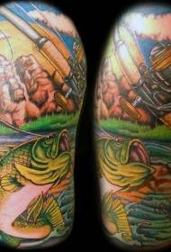 Axlar stora färgglada fiske tema tatuering mönster