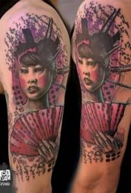 rameno nové školské ilustrácie štýl farba gejša žena portrét tetovanie