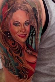 color de hombro patrón de tatuaje de retrato de mujer europea y americana