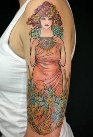 modellu di tatuaggi di fiori di e donne di culore di spalla