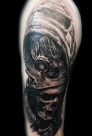 kafada baki launin toka da gas mask tattoo