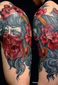 Modellu di tatuu di demone di culore di scola antica di a scola