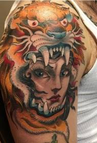 Plecu vecie komiksi, piemēram, krāsainu čigānu sievietes tetovējuma attēli