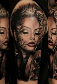 skouerkleur geheimsinnige vroueportret tattoo patroon