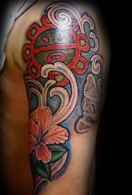 novi stil u boji cvijeća na ramenu i statue tetovaža