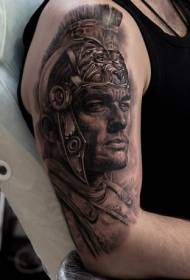 Реализъм стил черно кафяви рамене древен воин шлем татуировка модел