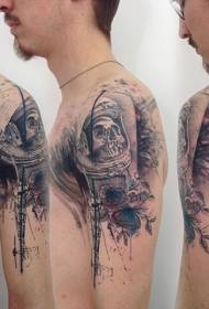 shoulder tattoo ສີຂີ້ເຖົ່າ spaceman Skeleton ຮູບ tattoo