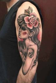 modni stil u boji žena cvijet tetovaža uzorak