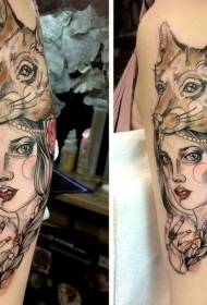 spalla donne tribali colorate in stile schizzo con motivo a tatuaggio elmo lupo
