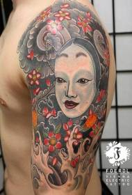 Veličanstveni crtani stil višebojnih žena maska cvjetni uzorak tetovaža