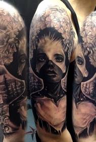 ramena tajanstvena ilustracija stil žena portret tetovaža uzorak
