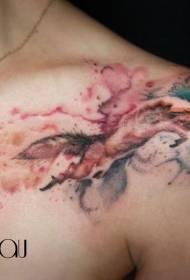 shoulder watercolor style jumping fox tattoo pattern