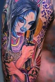 ŝultra koloro komika stilo geisha militisto tatuaje
