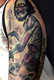 Foto orribile del tatuaggio delle zombie di colore nel cimitero di spalla