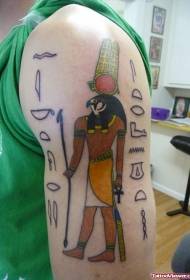 Lengan tangan sekolah lawas sing gedhe nganggo dewa egyptian lan pola tato simbol