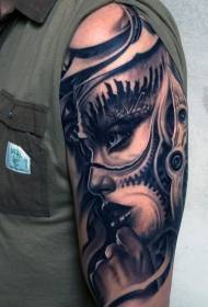 Mexikoko estilo natural zoragarria emakumezkoen erretratua tatuaje argazkia