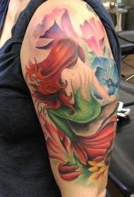model de tatuaj sirena de culoare umăr de culoare feminină