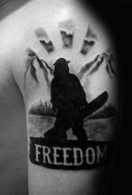 spalla uomo nero con motivo tatuaggio snowboard