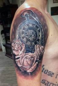 spalle estremamente realistico vecchio orologio con motivo a tatuaggio rosa