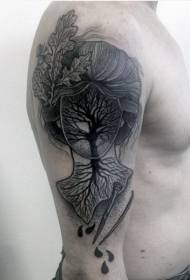 spalla stile surreale grigio nero modello di tatuaggio ritratto di donna