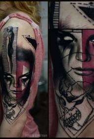 omuz şeytan kadın portre kafatası dövme deseni