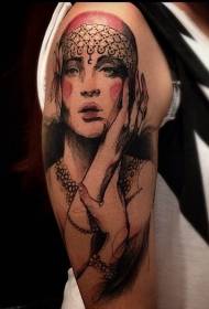 pečių šlamšto stiliaus moterų portreto tatuiruotės modelis
