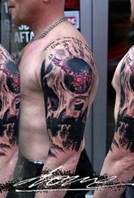modern traditional style color clock skull tattoo pattern