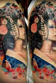 Brazo incrible realista patrón de tatuaxe de geisha asiática