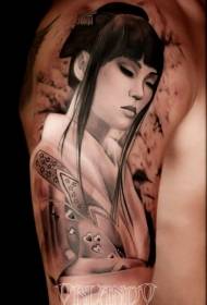 Голема рака црно-бел стил женски кимоно шема на тетоважа