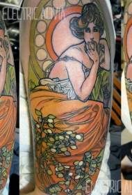 modello di tatuaggio ritratto di donne spazzatura spalla colore