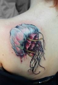 female shoulder realistic color jellyfish tattoo picture