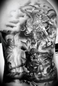 Spettacolare motivo a tema religioso con angelo nero grigio a forma di tatuaggio