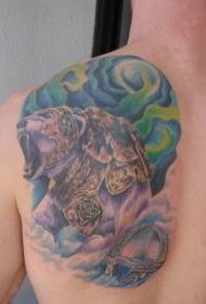 Modello di tatuaggio dipinto armatura dell'orso sul retro