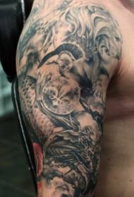shoulder brown dragon monster warrior tattoo Pattern