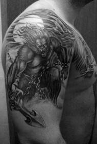 shoulder black gray Style Werewolf Warrior Tattoo Pattern