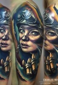 soldato colorato stile new school con motivo tatuaggio proiettile