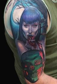 Patró de tatuatge de dona vampira cruent estil de nou estil
