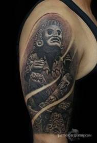 modello del tatuaggio della spalla della statua della statua antica di stile di scultura di pietra