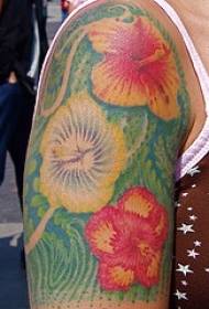 女肩膀彩色芙蓉紋身圖片