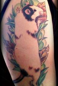 rameno barva malá myš s květinový vzor tetování
