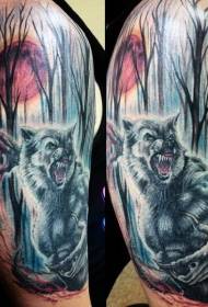 Schulter neue Schule Stil Farbe Blut Werwolf Tattoo Bild