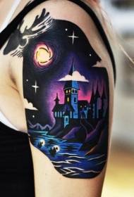 ženska boja ramena mali dvorac uzorak tetovaža