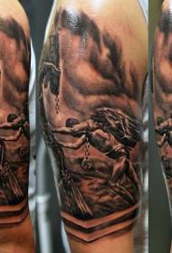 Padrão de tatuagem Trojan Icarus estilo cinza grande braço preto