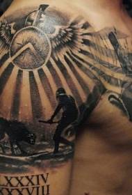 Shoulder Ancient Roman Gladiator Themed Tattoo Picture