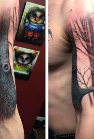 realistična ramena veliko drevo z vzorcem tatoo vrane