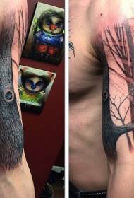 realistesch Schëlleren grousse Bam mat Kraut Tattoo Muster