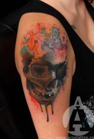 épaule style aquarelle vent modèle de tatouage crâne humain
